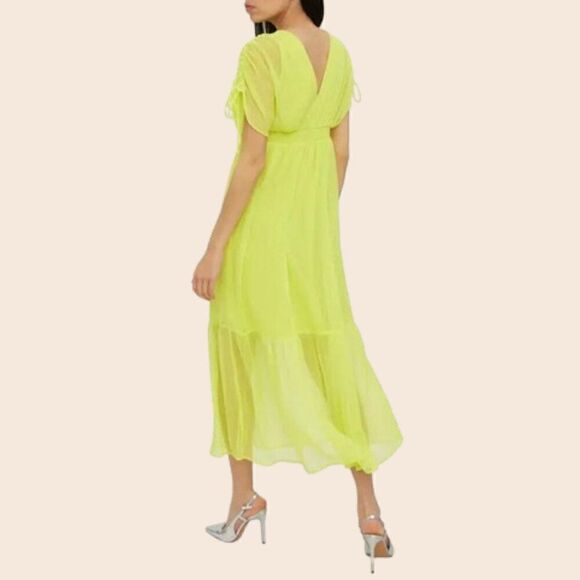 VERO MODA Aware Neon Yellow Cap Sleeve Ruffle Midi Dress Size XS NWT - Picture 3 of 15